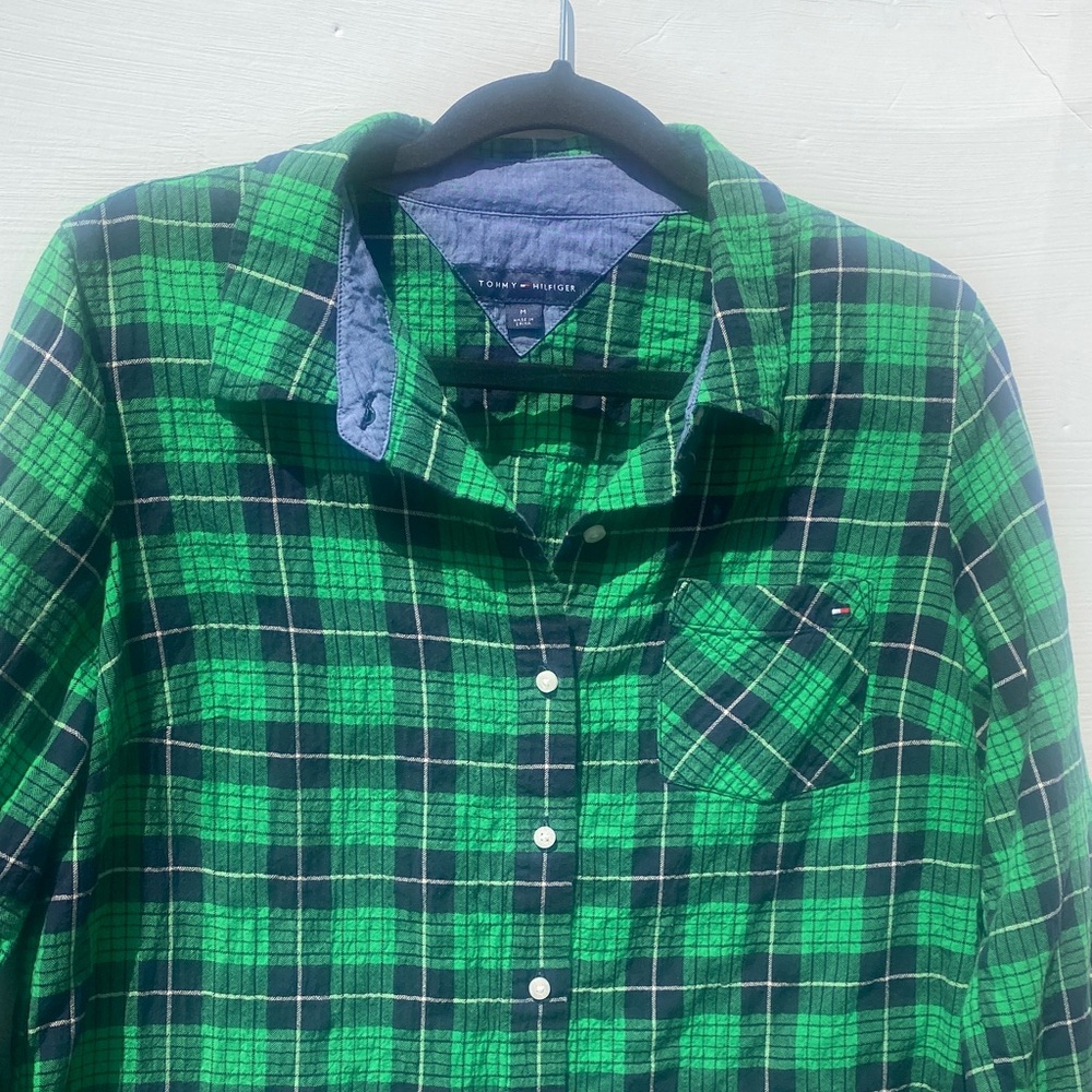 Tommy Hilfiger Green and Navy Plaid Button-Down Shirt - Picture 6 of 10